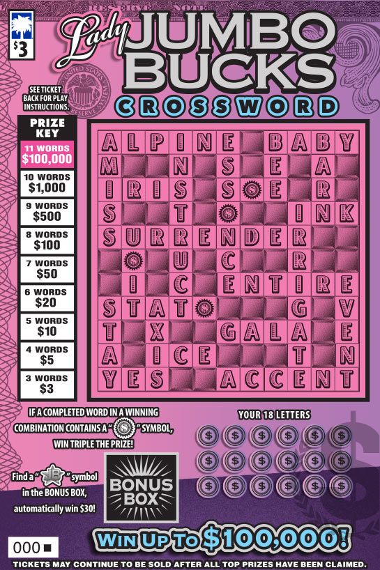 Lady Jumbo Bucks Crossword Scratch-Off Game Image